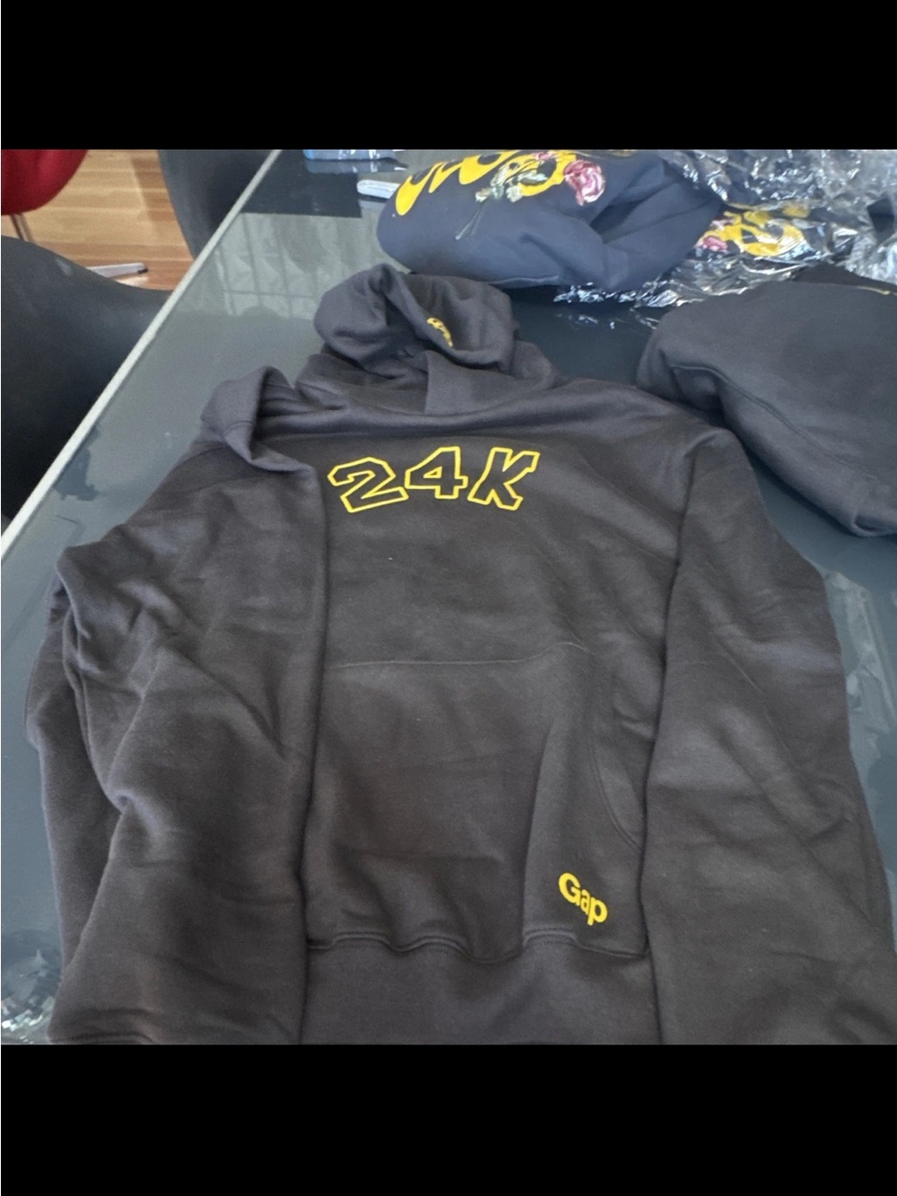 GAP Black Hoodie with Yellow 24K Chest Graphic